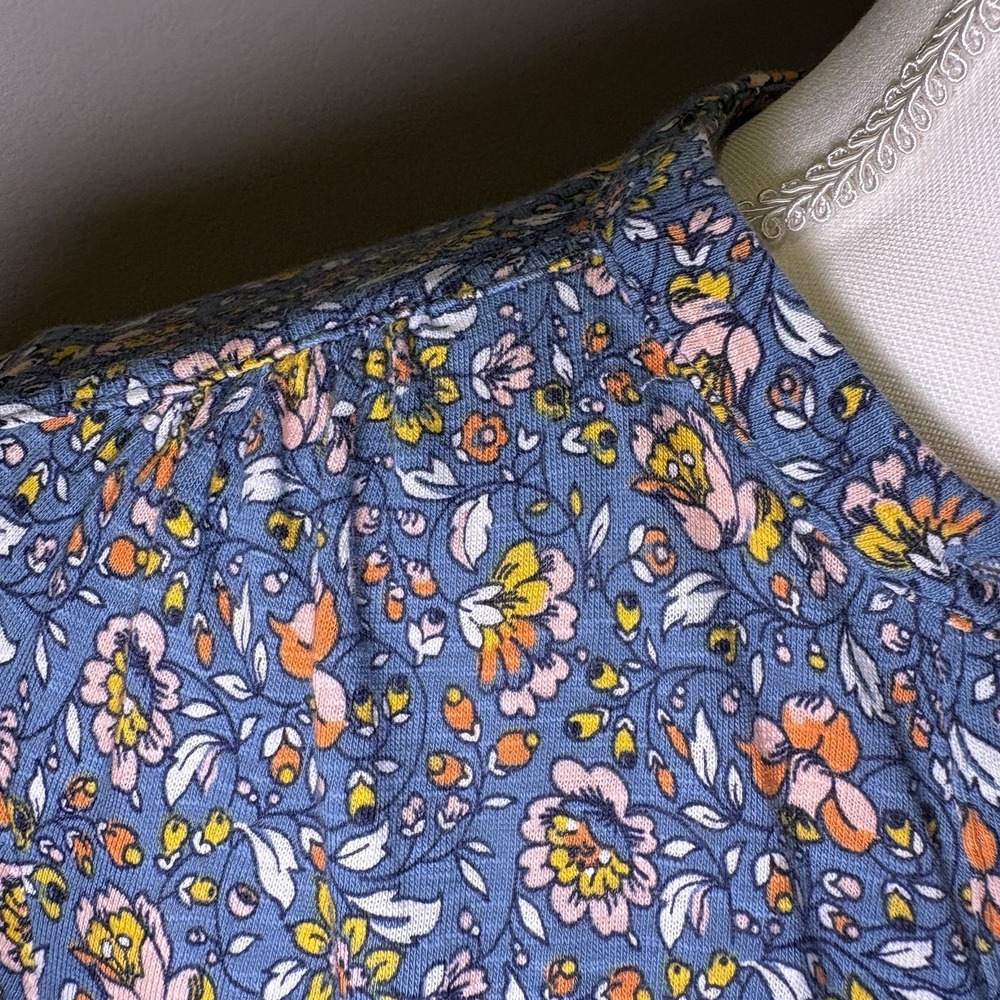 Boden Jersey Shirt Mini Dress Women's 4P Blue Floral Long Sleeve Pockets Buttons - Picture 9 of 11